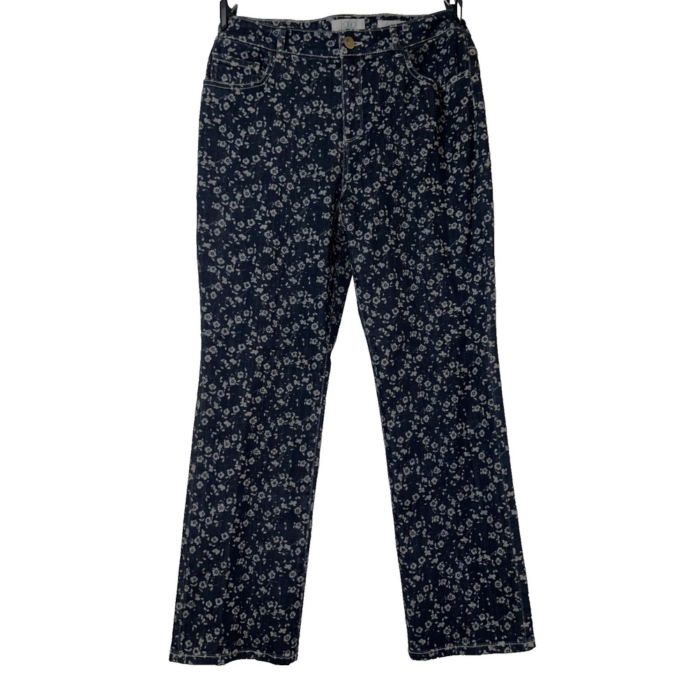 LOGO Lori Goldstein Womens Size 12 Floral Printed Straight Jeans Blue High Rise